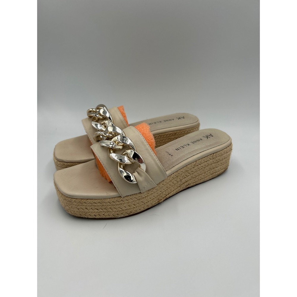 Anne Klein AK iFlex Cream Chain Link Platform Espadrille Slide Sandals Womens 9